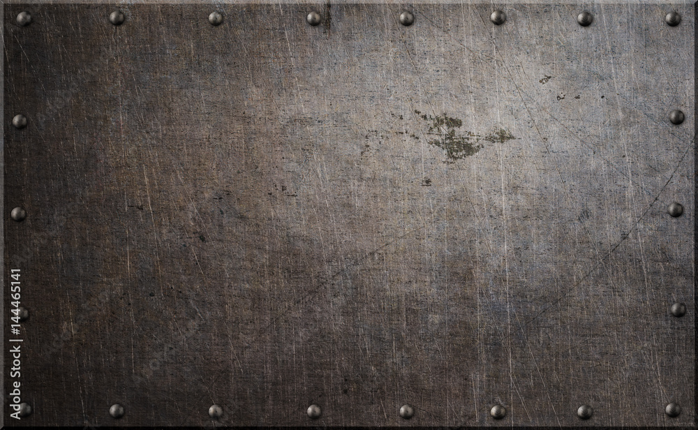 Rusty metal plate with rivets background 3d illustration