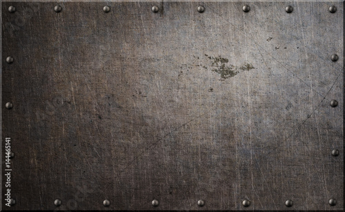 Rusty metal plate with rivets background 3d illustration