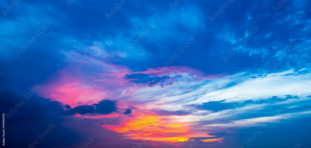 Sunset sky with clouds at twilight time