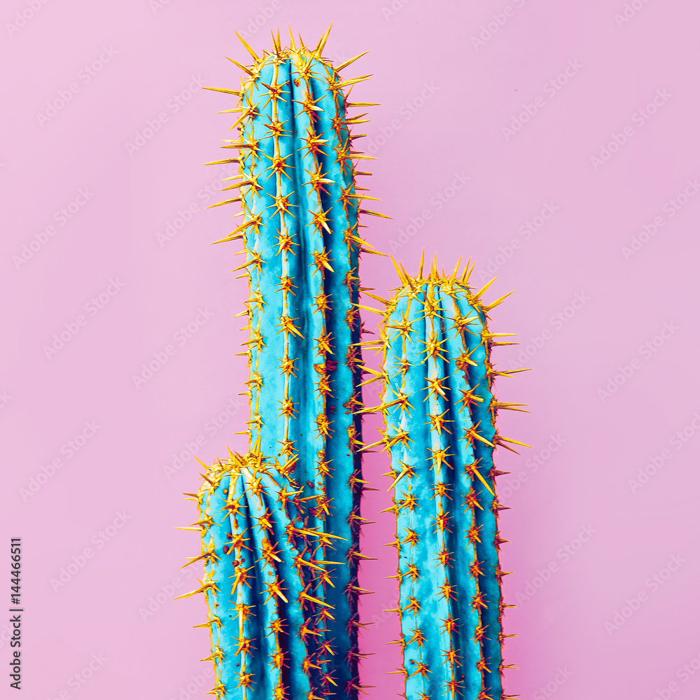 Plakat Ustaw Neon Cactus. Minimalna twórcza stillife
