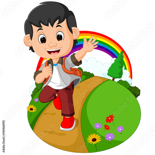 Cute boy go to school