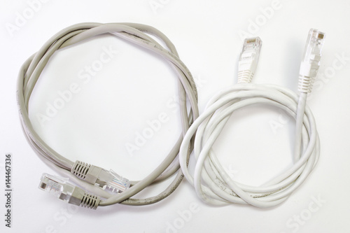 set of patch cords with different color top wire insulation, wound into a ring
