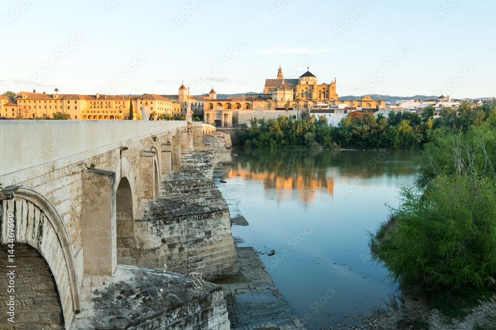Roman Bridge and Mosque-Cathedral at twilight in Cordoba, Spain