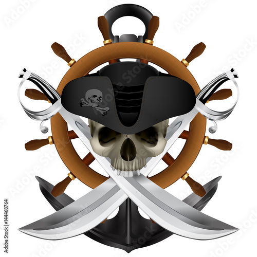 Jolly Roger Pirate steering wheel and anchor