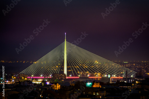Belgrade panorama with Ada Bridge by night