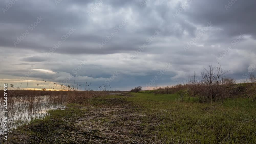 Russia, timelapse. Rapid movement of winter storm clouds over the steppes of the Don. Russia, timelapse. Rapid movement of winter storm clouds over the steppes of the Don.