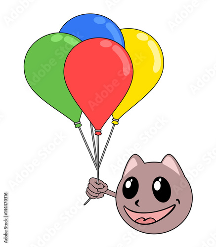 cat face with color balloons