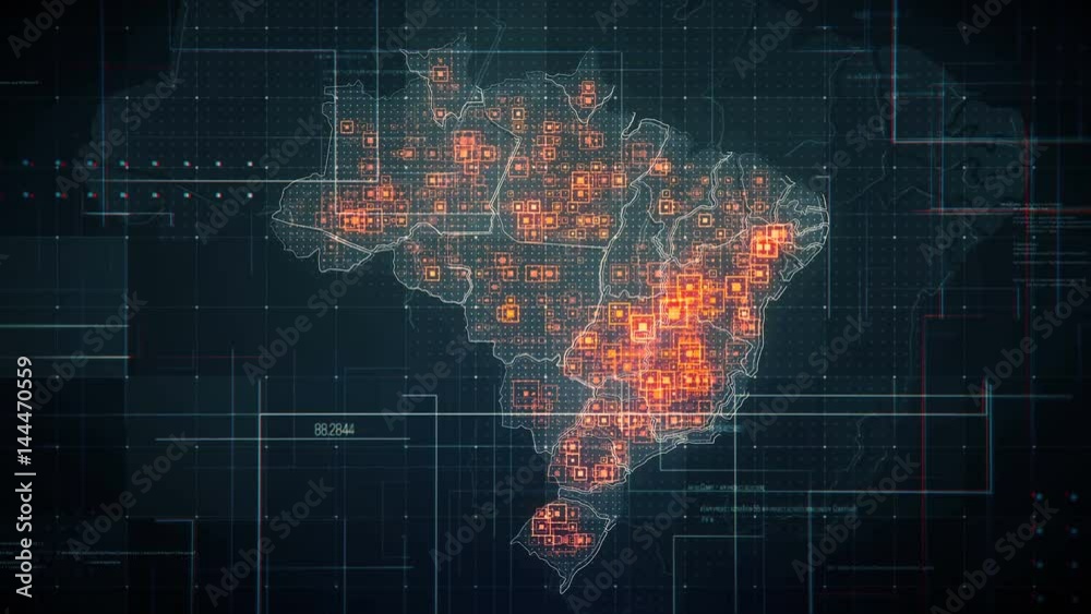 Black Brazil Map with Lines Rollback Camera. Black Brazil map with visual effects,square indicators and animated lines in different places.