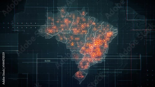 Black Brazil Map with Lines Rollback Camera. Black Brazil map with visual effects,square indicators and animated lines in different places.