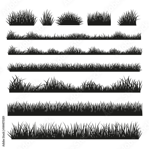 Grass silhouette borders set on background