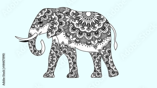 Fototapeta Naklejka Na Ścianę i Meble -  Indian beautiful elephant in zentangle ornament asian style