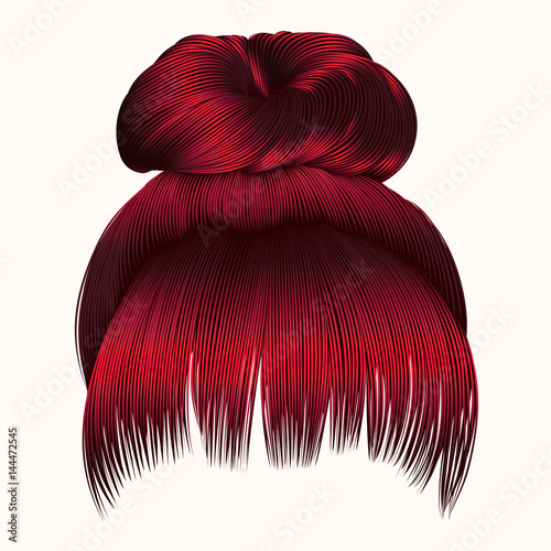 bun  hairs with fringe  Red colors . women fashion beauty style .
