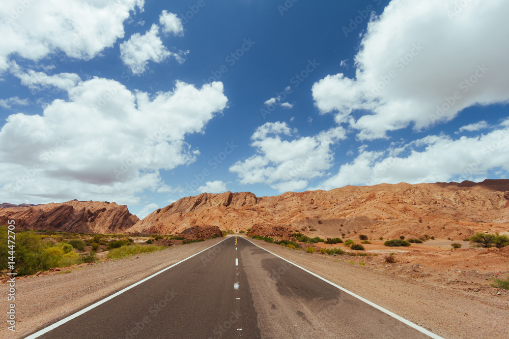 Road in a desert valley in Catamarca, Argentina