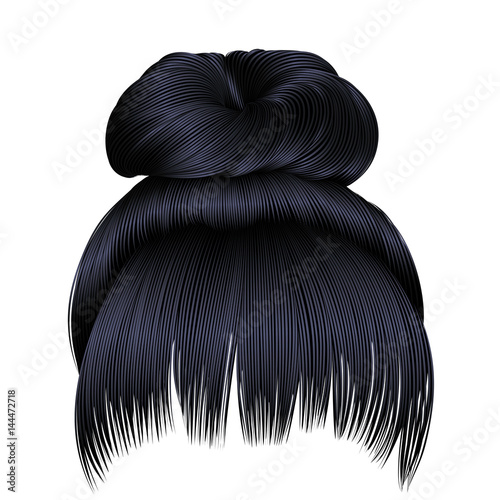 bun  hairs with fringe brunette black  dark colors . colors . women fashion beauty style .