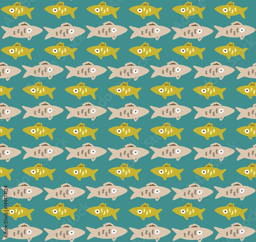 Seamless pattern with fishes rows