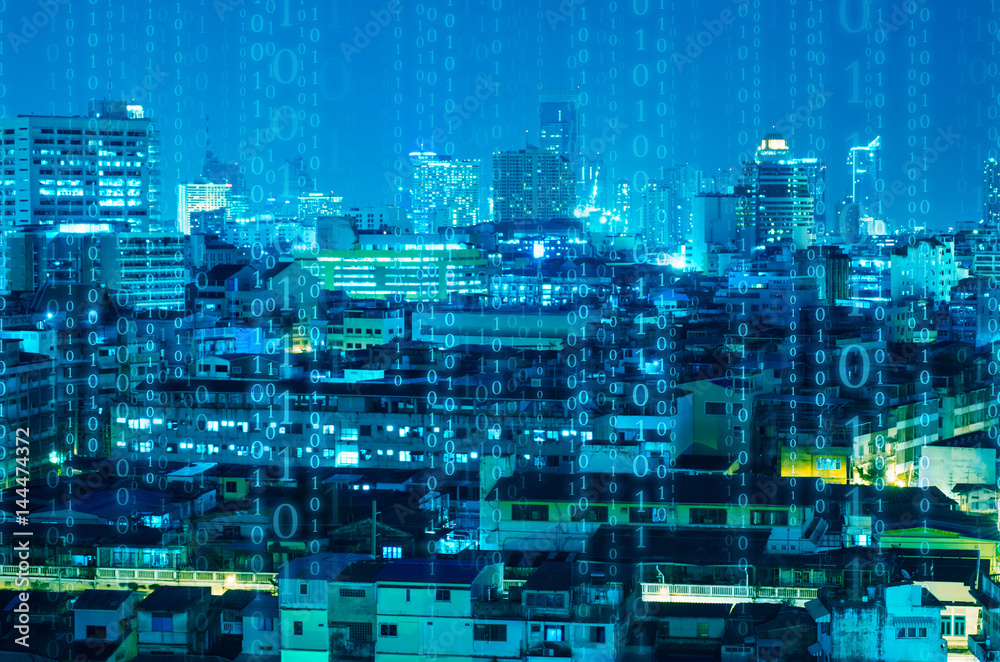 abstract digital signature over night city background abstract digital signature over night city background