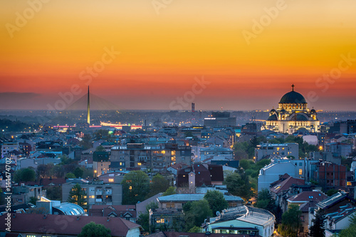 Belgrade panorama with temple of Saint Sava