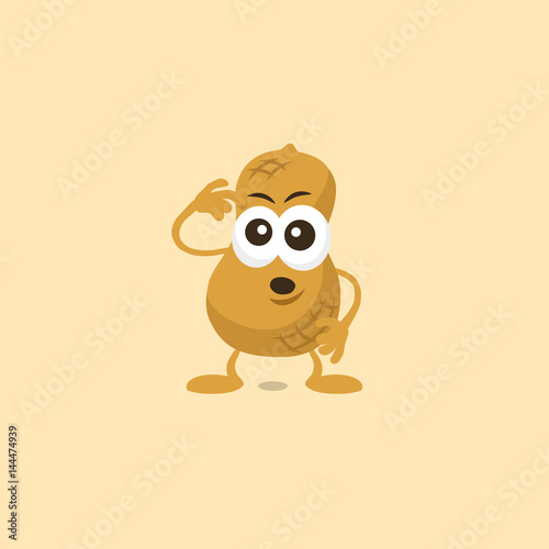 Illustration of cute peanut thinking mascot isolated on light background.