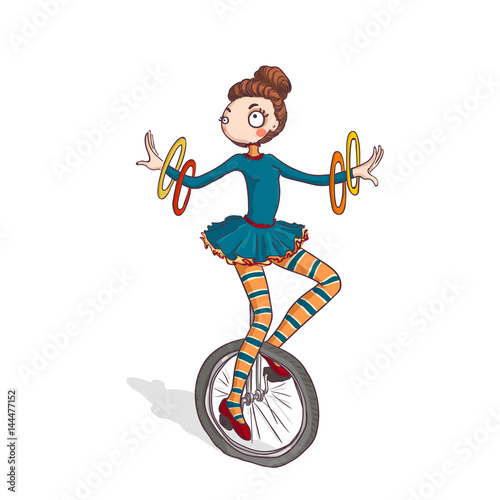 Girl is riding unicycle.