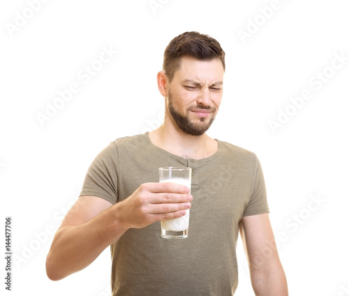 Man with milk allergy on white background