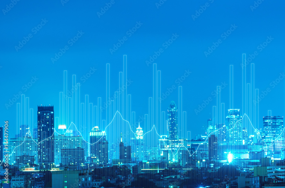 Naklejka premium abstract business bar graph on night city background