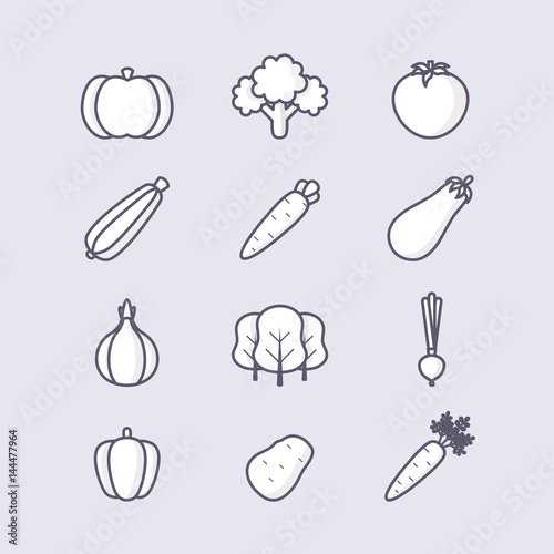 Set of Vegetables. Line Art Vector Illustration. 