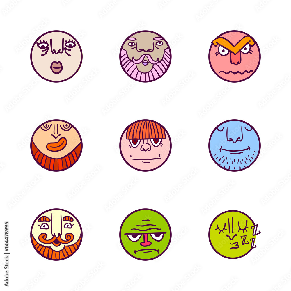 Set of colorful avatar expression icons Set of colorful avatar expression icons