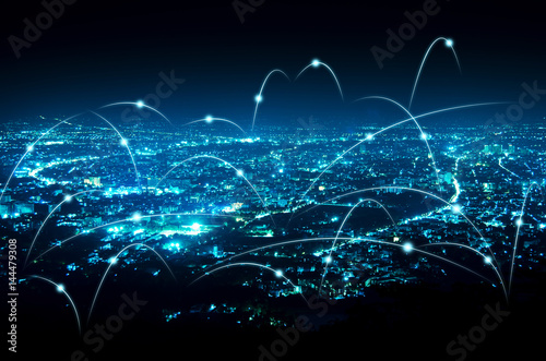 abstract line connection on night city background