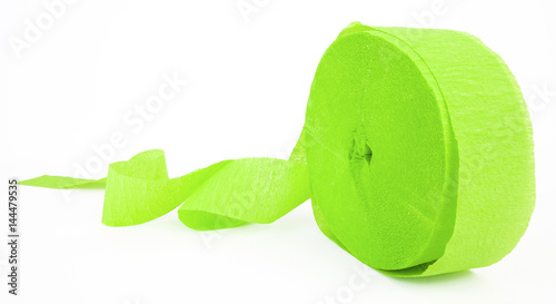 Roll of lime green crepe paper. Isolated.