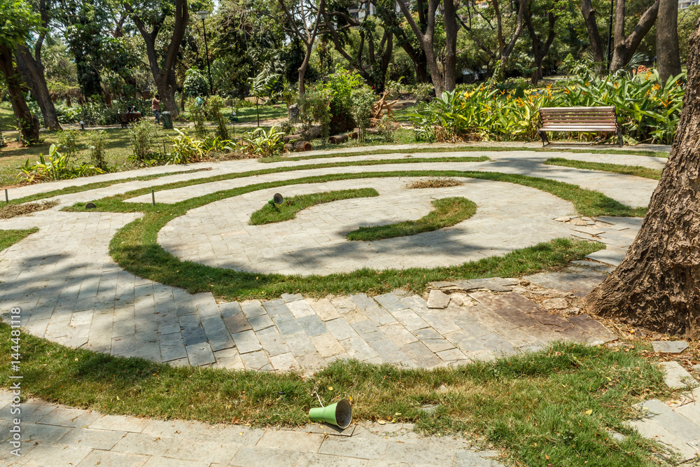 Narrow view of maze formation in green garden, Chennai, India, April 01 2017 Narrow view of maze formation in green garden, Chennai, India, April 01 2017