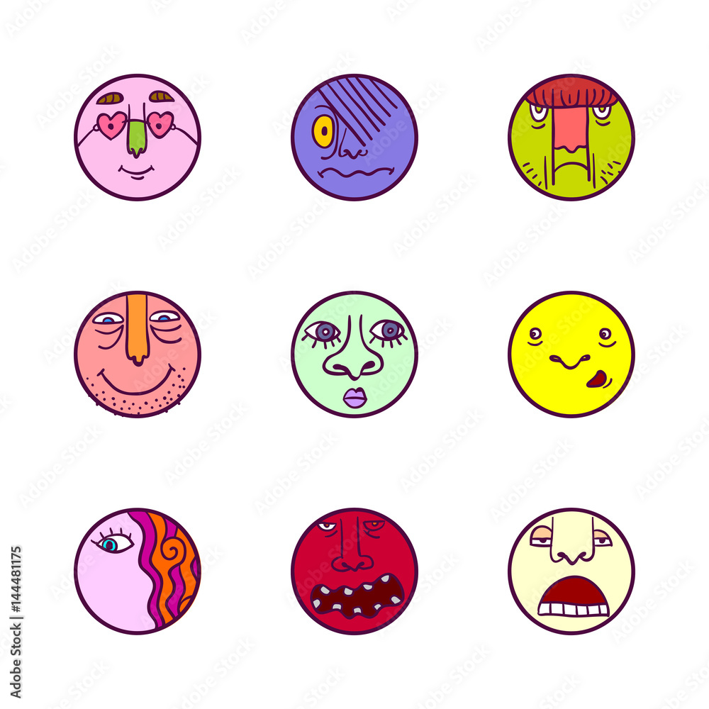 Set of colorful face expression icons