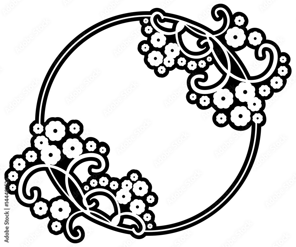 Black and white floral round frame. Copy space. Vector clip art Stock ...