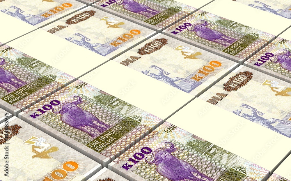 Fototapeta premium Zambian kwacha bills stacks background. 3D illustration.