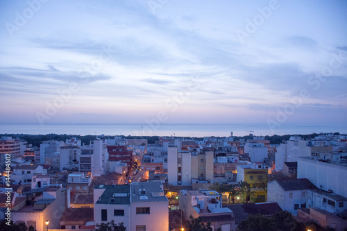 Dawn over the city of Guardamar del Segura, Spain. South of Spain, the Mediterranean Sea