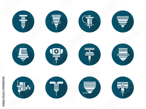 CNC laser machines round flat color vector icons