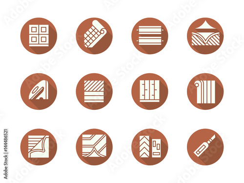 Flooring service round flat color vector icons set