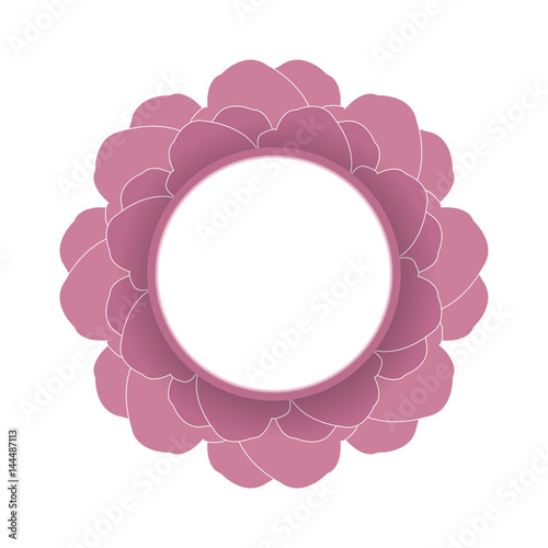 Pink peony background with a round label. Logo template. Sign, symbol, web, label.  Vector illustration.