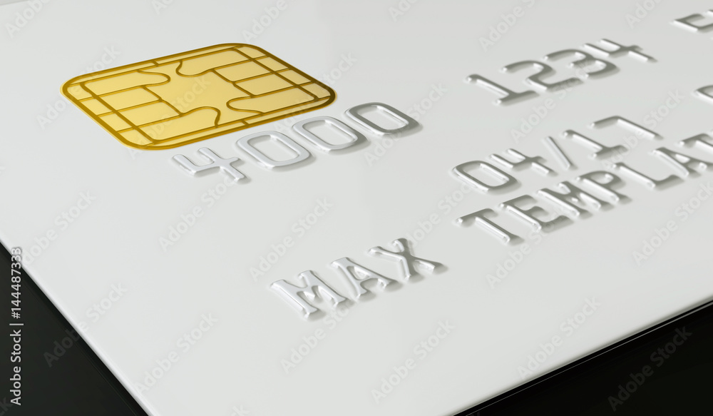 Blank white credit card template on black background - 3D Rendering Blank white credit card template on black background - 3D Rendering