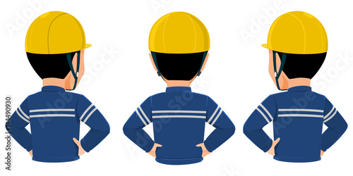 Back view od workers on transparent background