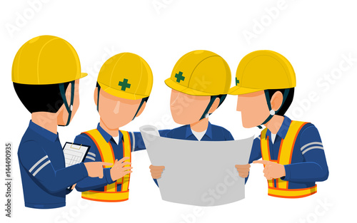 Workers are meeting together on transparent background