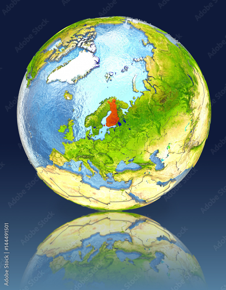 Obraz premium Finland on globe with reflection