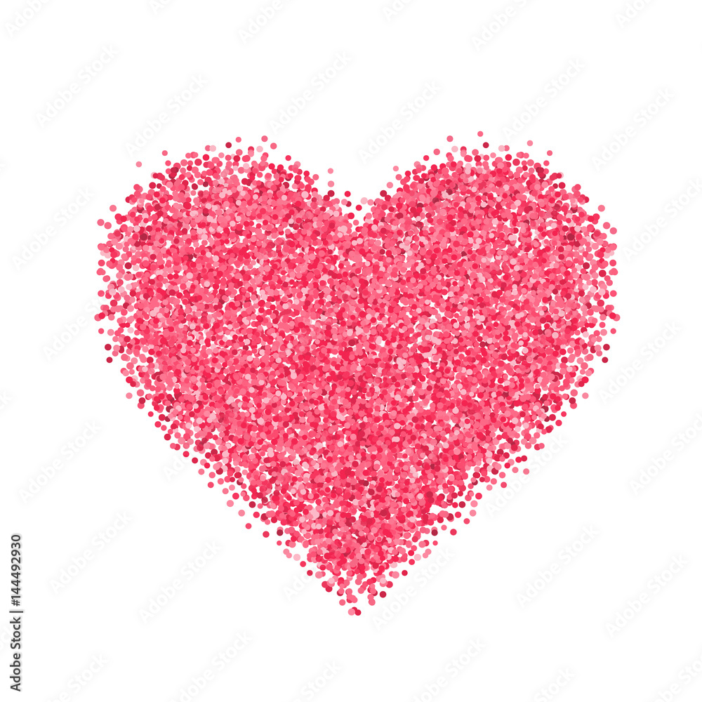 Glitter red heart. Cute symbol of Valentines Day. Romantic concept. Love sign. Vector illustration for cards, posters, banners, wedding design invitations. Isolated on white background.