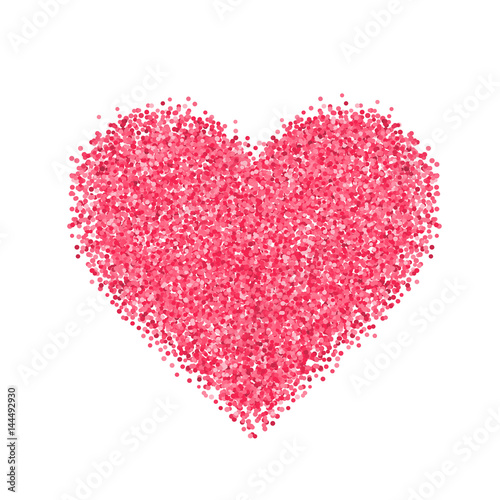 Glitter red heart. Cute symbol of Valentines Day. Romantic concept. Love sign. Vector illustration for cards, posters, banners, wedding design invitations. Isolated on white background.