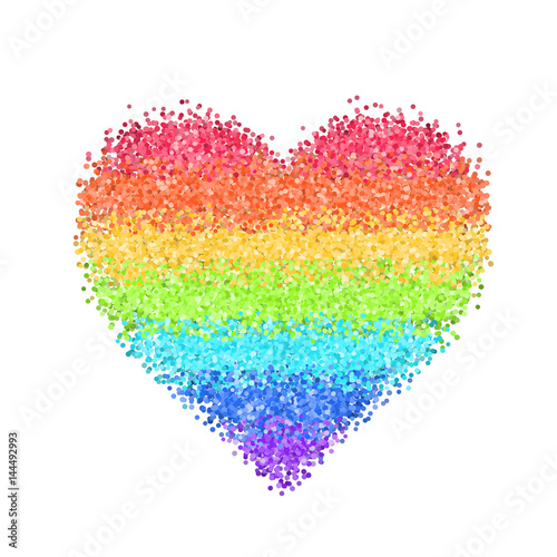 Glitter rainbow heart. Cute symbol of Valentines Day. Romantic concept. Love sign. Colorful vector illustration for cards, posters, banners, wedding design invitations. Isolated on white background.