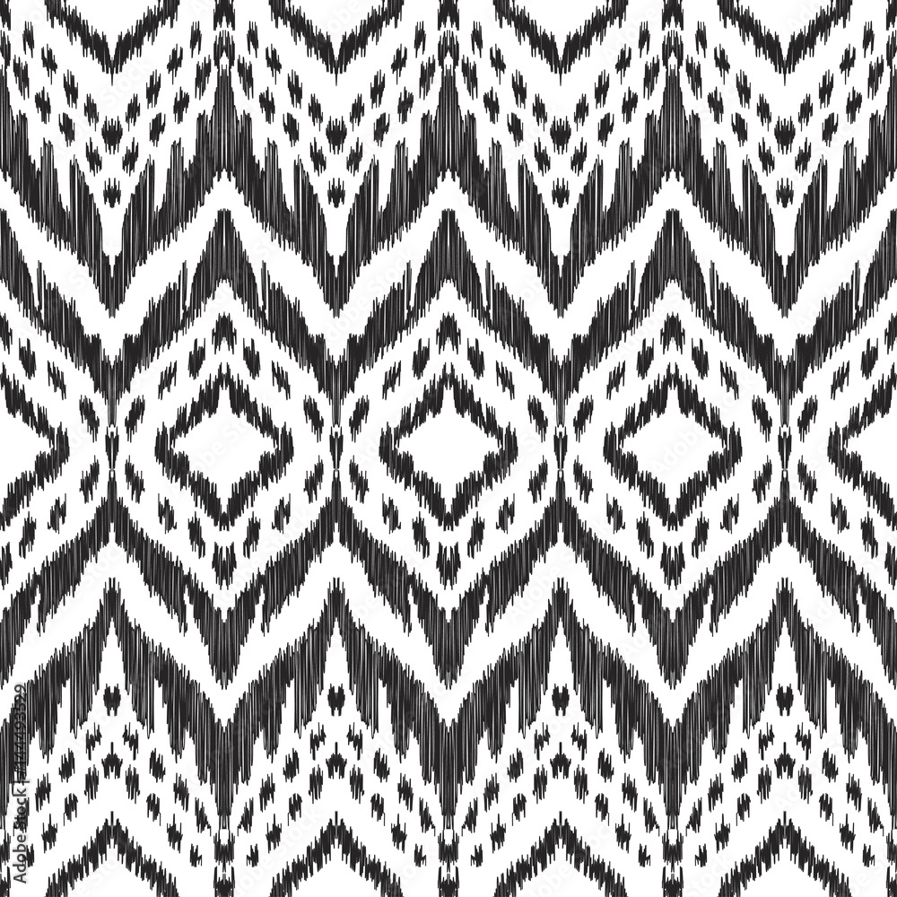 Vector Ikat seamless pattern. Navajo, aztec ornament. Creative hippies print. Black and white colored illustration. American ethnic backdrop. Vector Ikat seamless pattern. Navajo, aztec ornament. Creative hippies print. Black and white colored illustration. American ethnic backdrop.