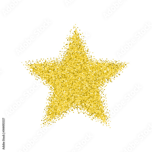 Glitter texture. Golden star. Isolated on white background.