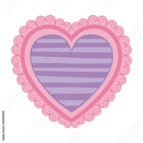 pink color heart shape decorative frame with lilac pattern lines vector illustration