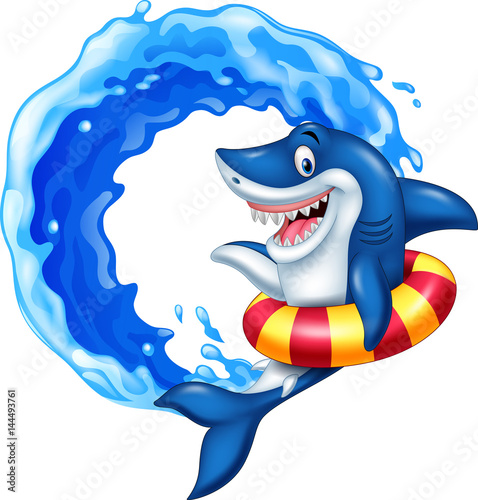 Cartoon shark with inflatable ring