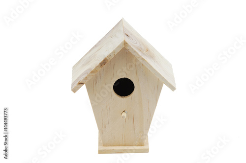 wooden bird nest house isolated on white background