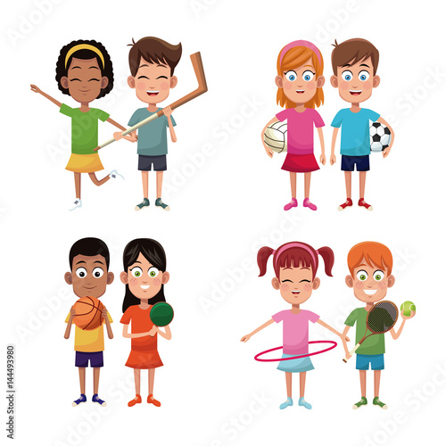 set kids sport player image vector illustration eps 10
